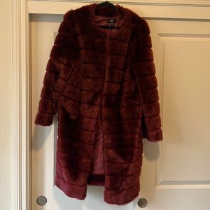 Maroon Long Faux Fur Jacket